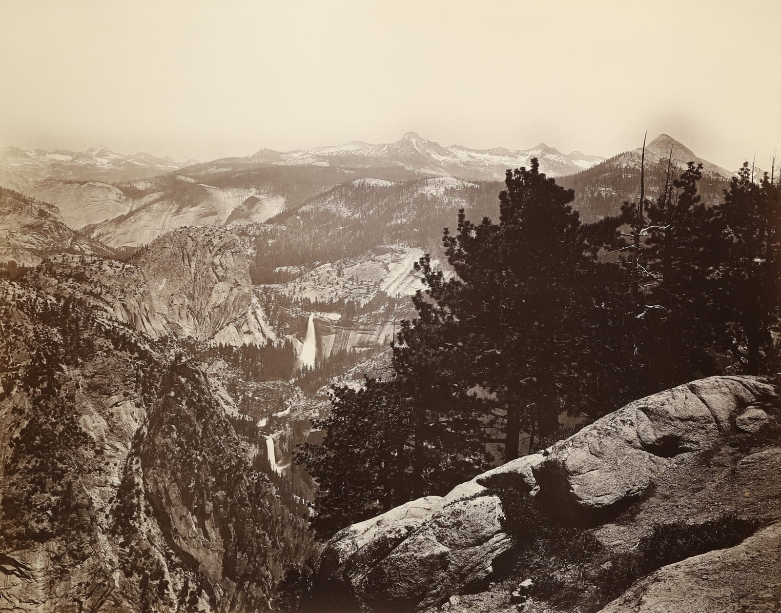 Carleton Watkins, Vernal Fall and Nevada Fall from Glacier Pt, Yosemite, 1865-66