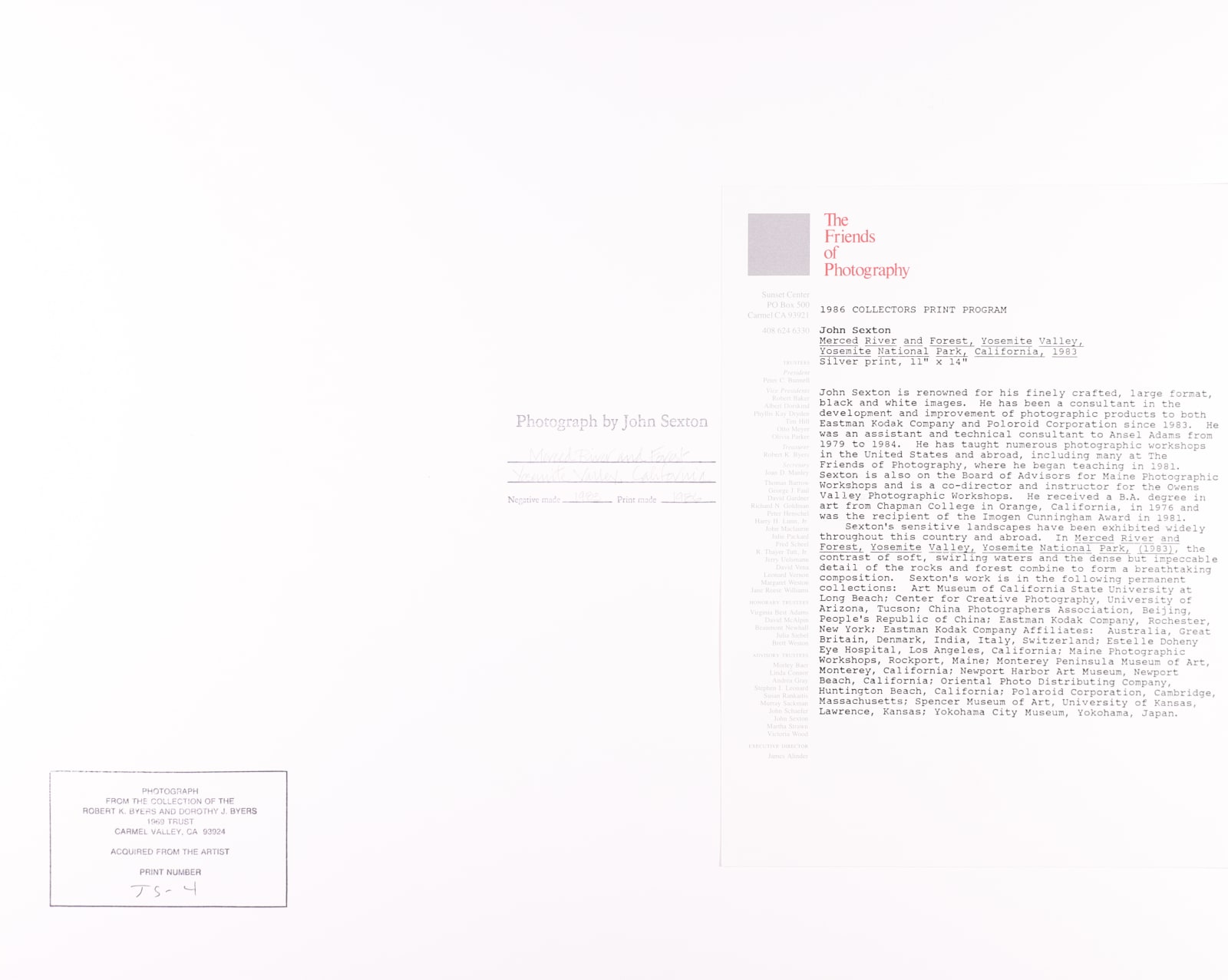 John Sexton, Merced River and Forest, Yosemite, 1983