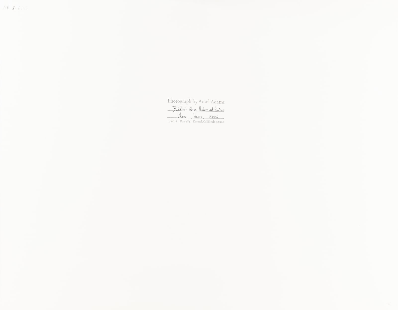 Ansel Adams, Buddhist Grave Markers and Rainbow, Maui, Hawaii, 1956