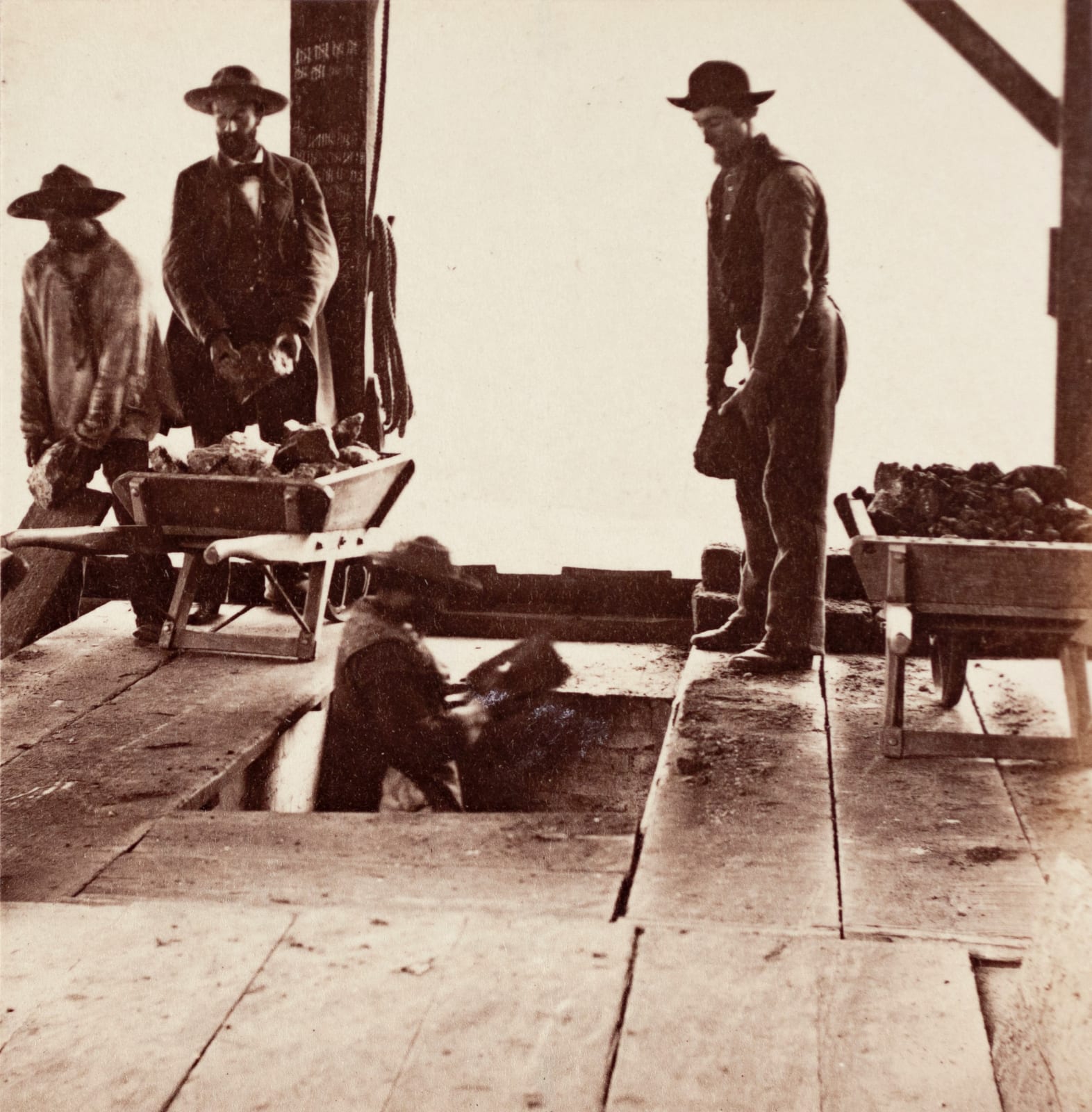 Carleton Watkins, Charging the Furnaces, New Almaden, 1863