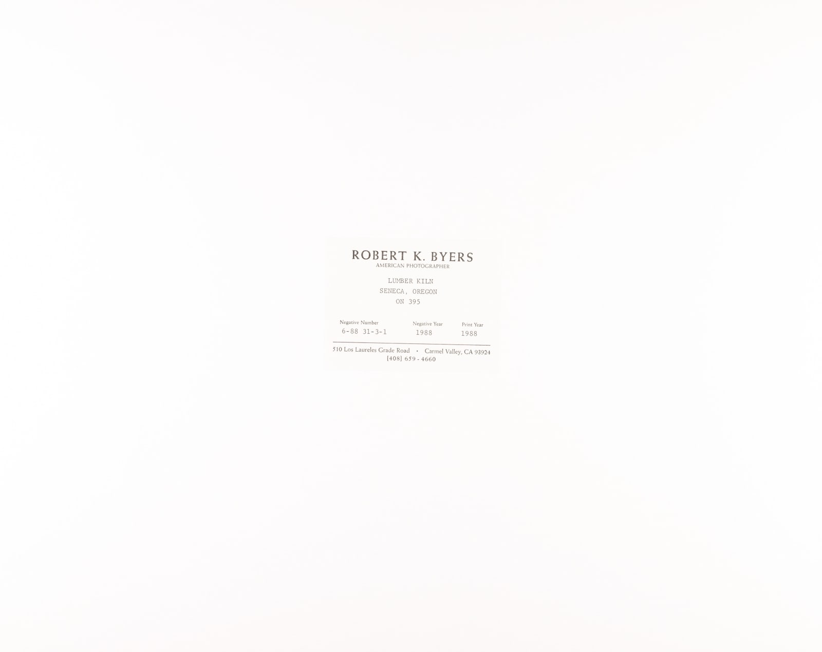 Robert K. Byers, Lumber Kiln, Seneca Oregon, 1988