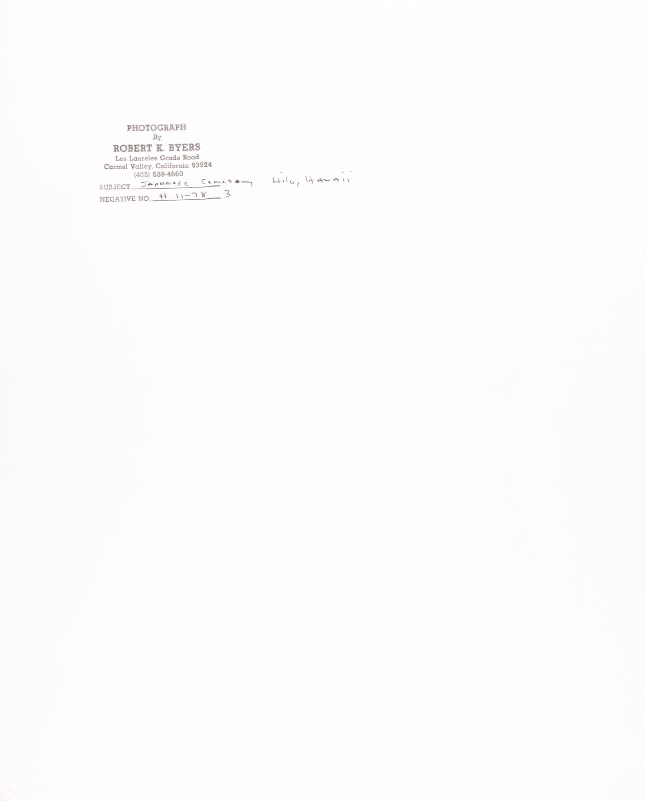 Robert K. Byers, Japanese Cemetery, Hilo, Hawaii, 1978