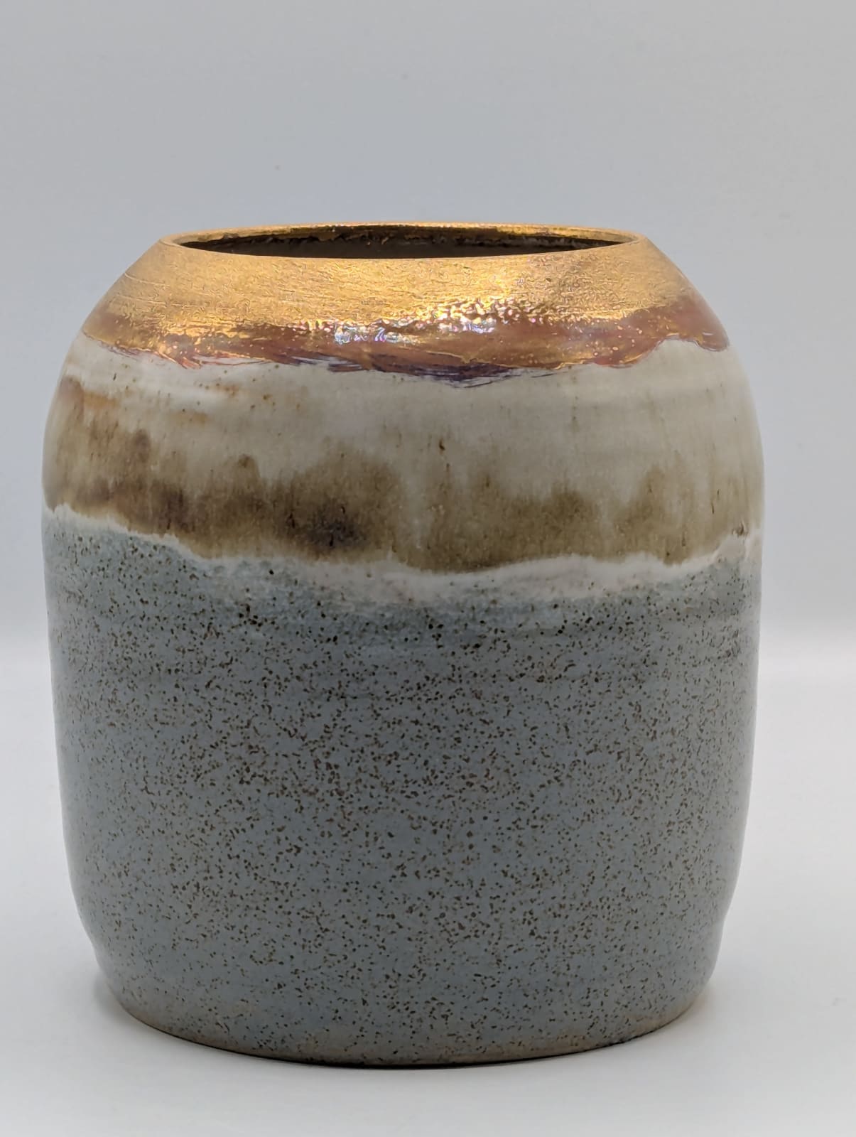 Brian McAteer, Speckled Cream Vase with Gold Lip