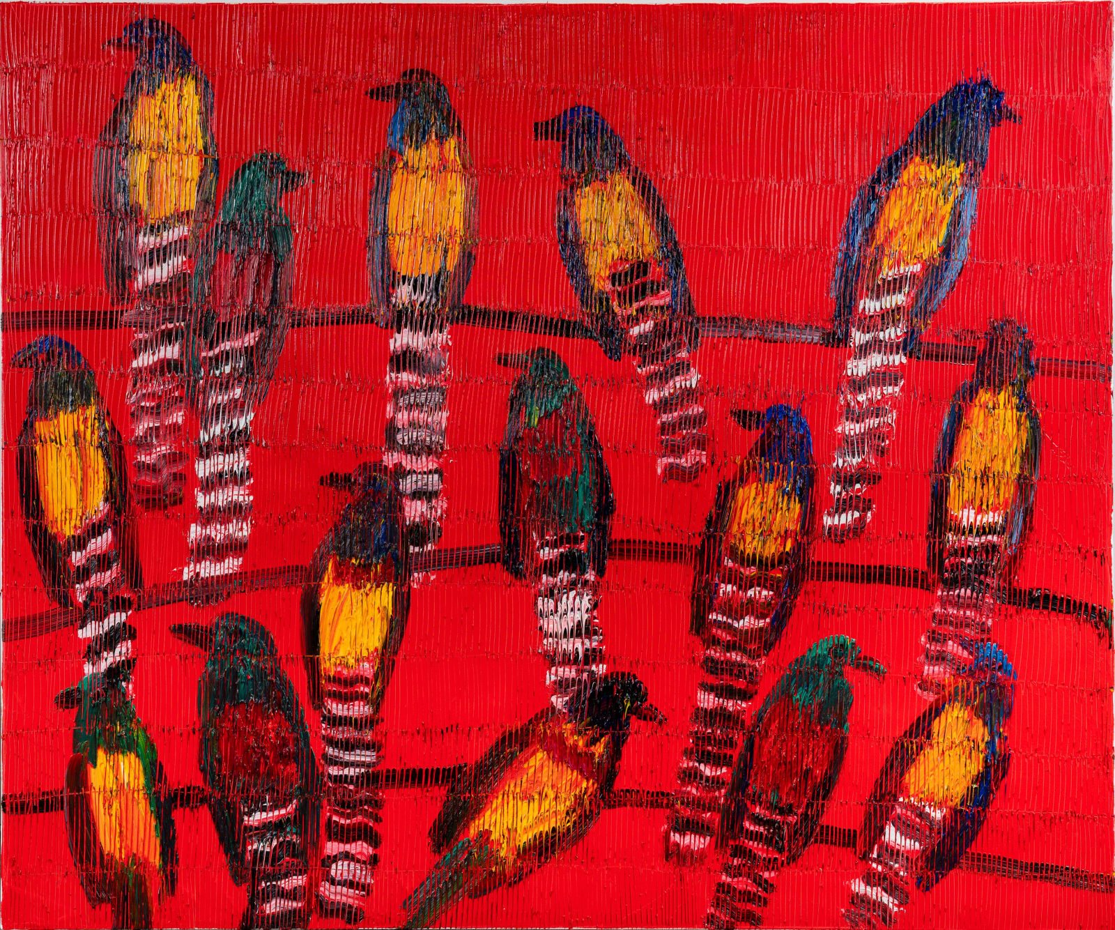 Hunt Slonem, Red Motmot, 2022