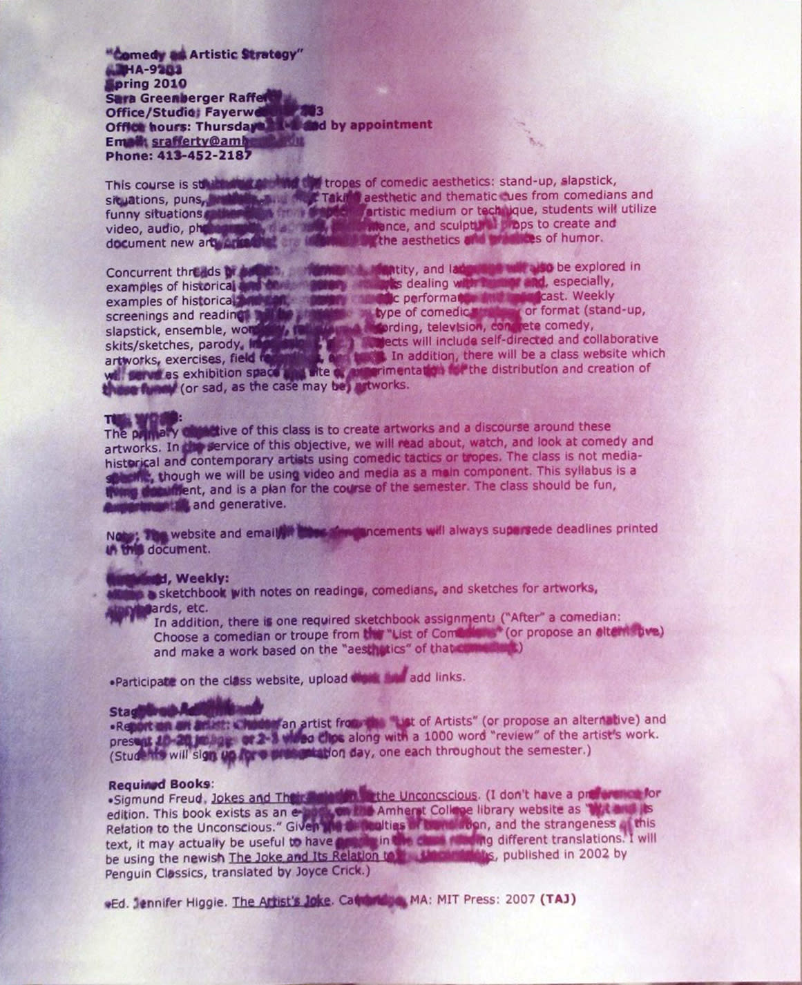 Sara Greenberger Rafferty, Syllabus Poster, 2010