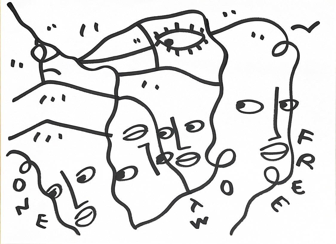 Shantell Martin - Drawings, Uno Two Free Four Faces ©, 2023