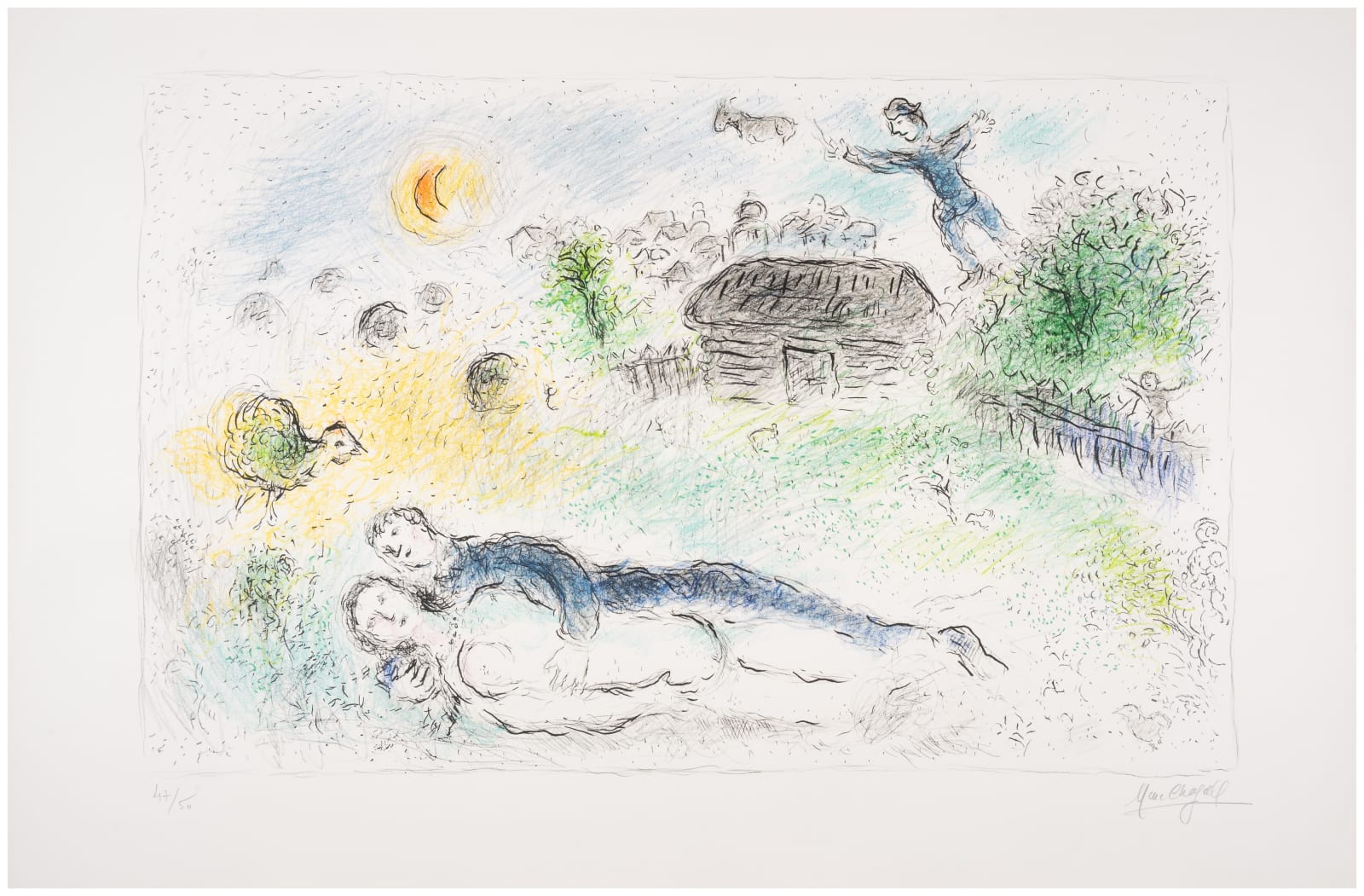 Marc Chagall, Les Amoureux à l'Isba, 1980