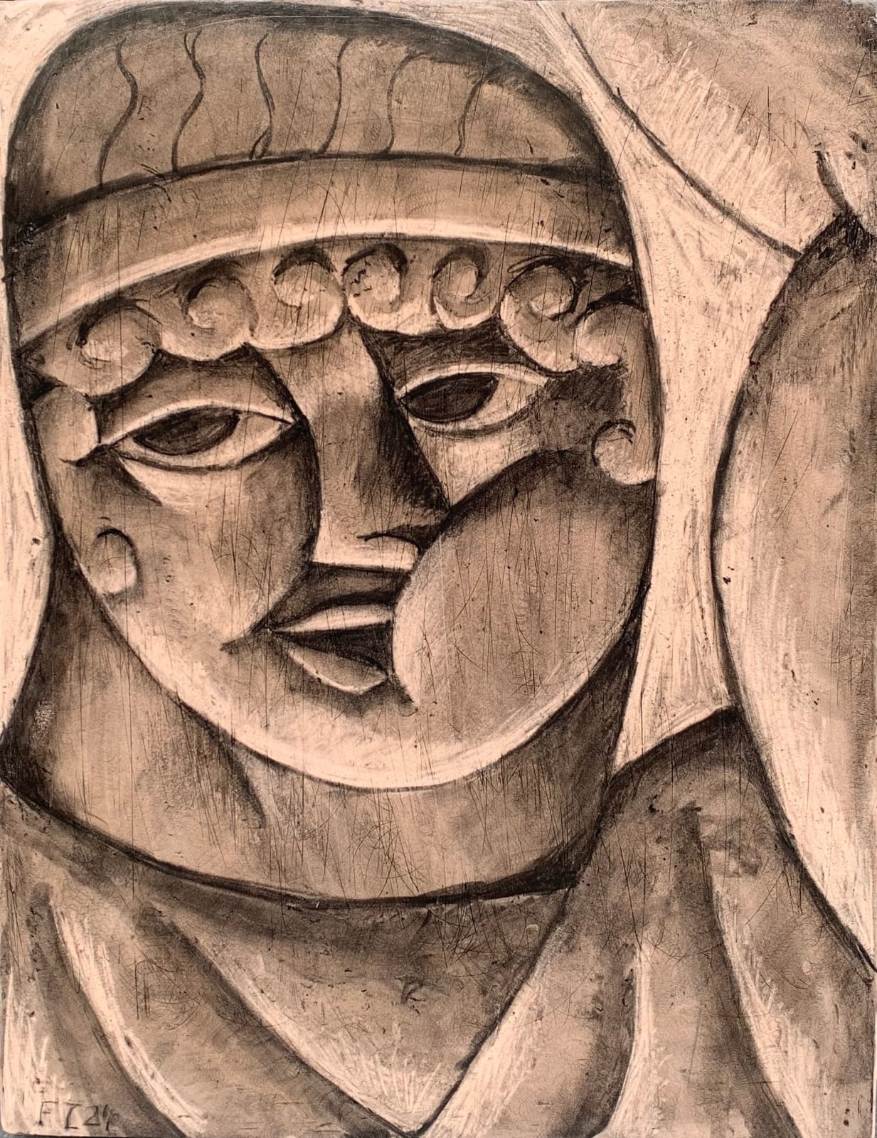 Florian Tomballe, Youth with raised arm, 2024