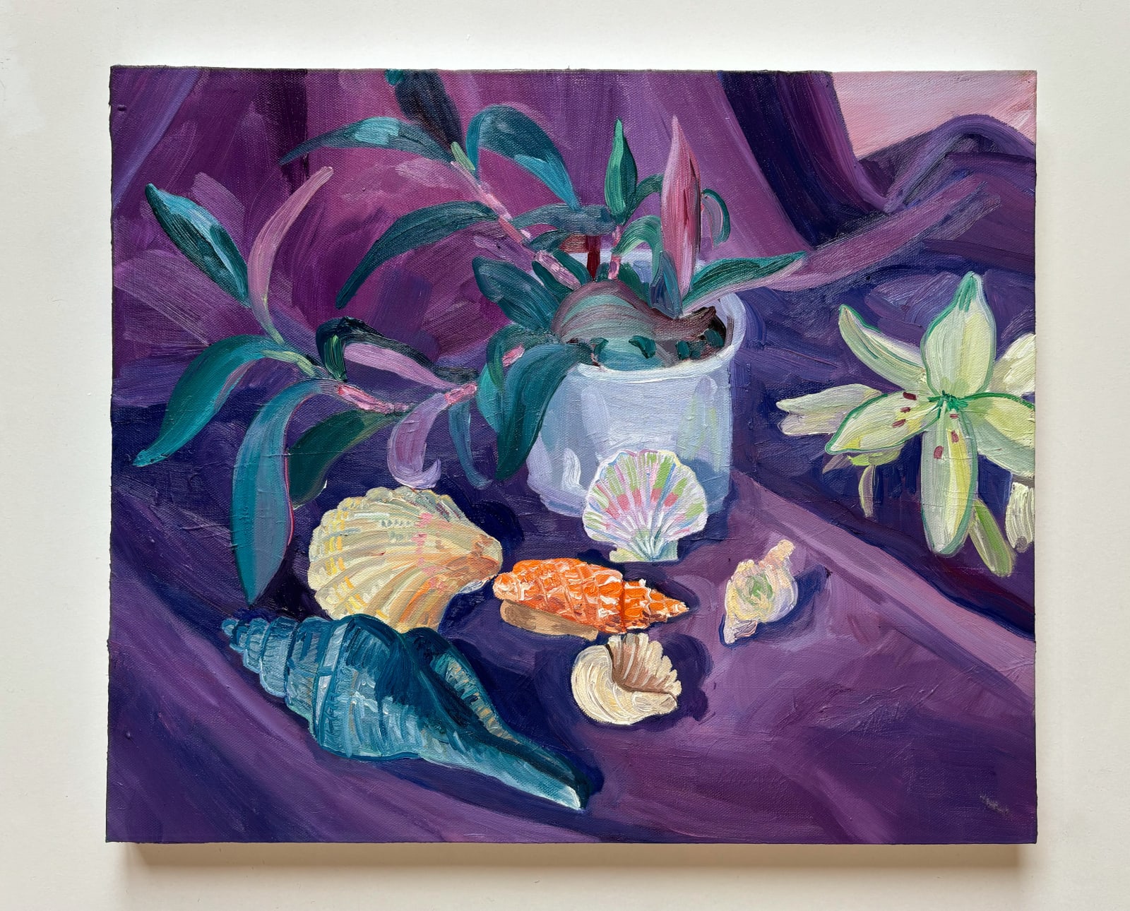 Elise Debrock, Stilleven met Plant en Schelpen, 2024