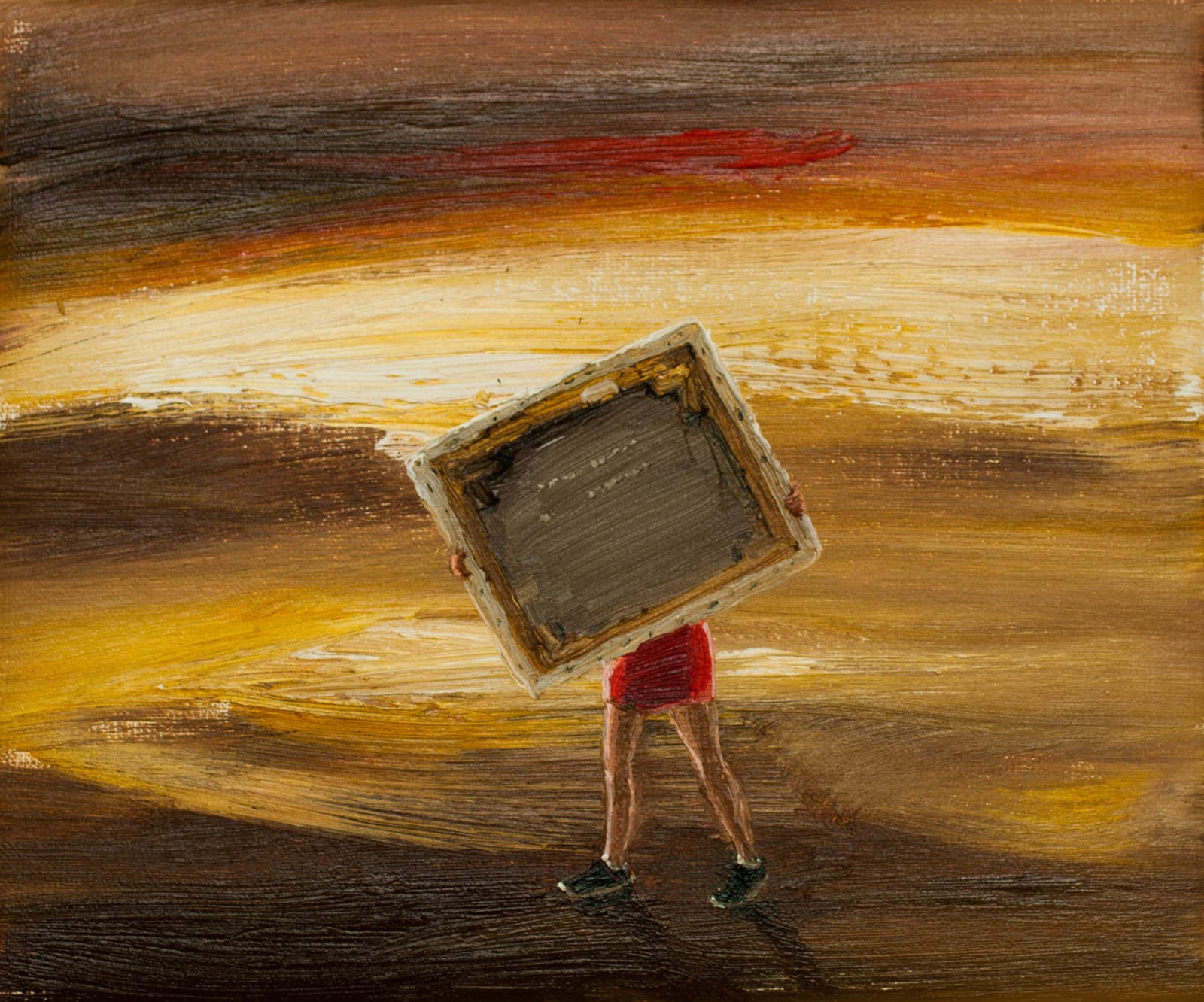Beth Namenwirth, Walking with the back of a painting, 2019