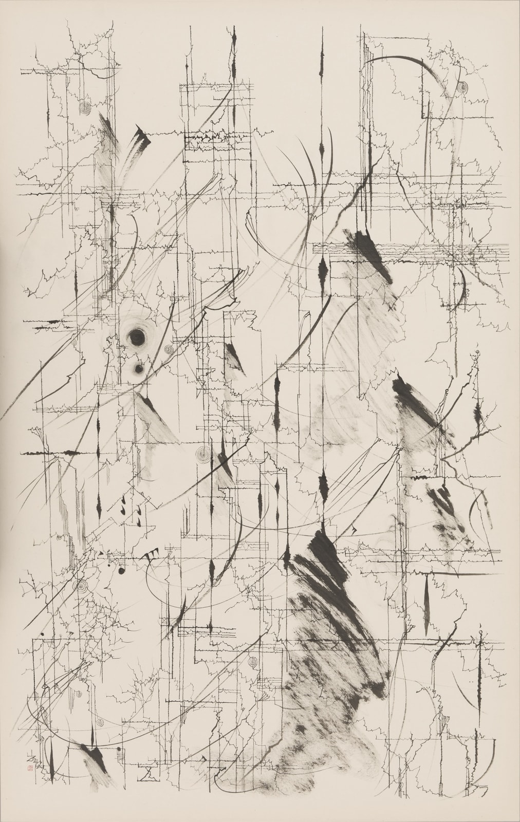 石川九楊 Ishikawa Kyuyoh (b. 1945), 二〇〇一年九月十一日晴——垂直線と水平線の物語Ⅰ（上）　September 11, 2001, Sunny—A Tale of Verticals and Horizontals I, Part 1