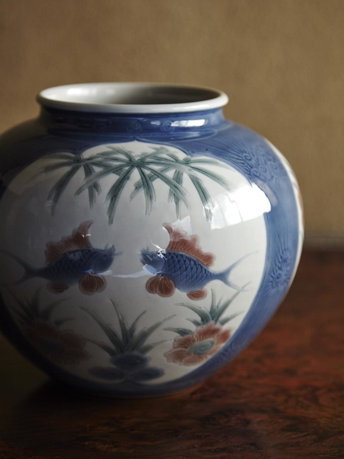 Itaya Hazan (1872–1963) , Flower Vase with Underglaze Design of Flowers and Birds