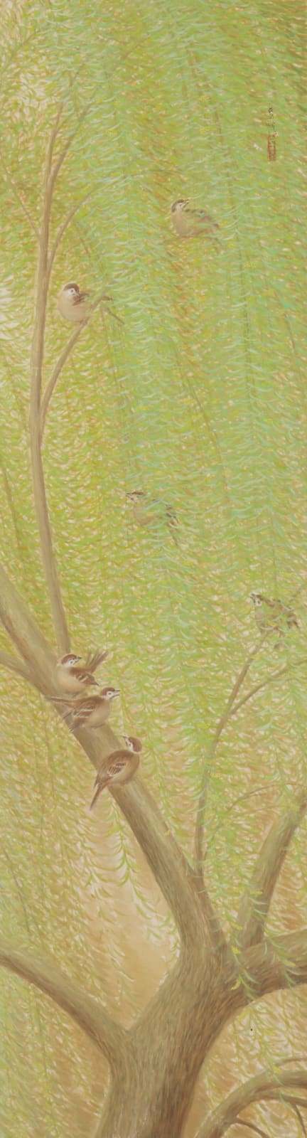 Sakakibara Shihō (1887- 1971), New Willows and a Flock of Sparrows, c. 1924