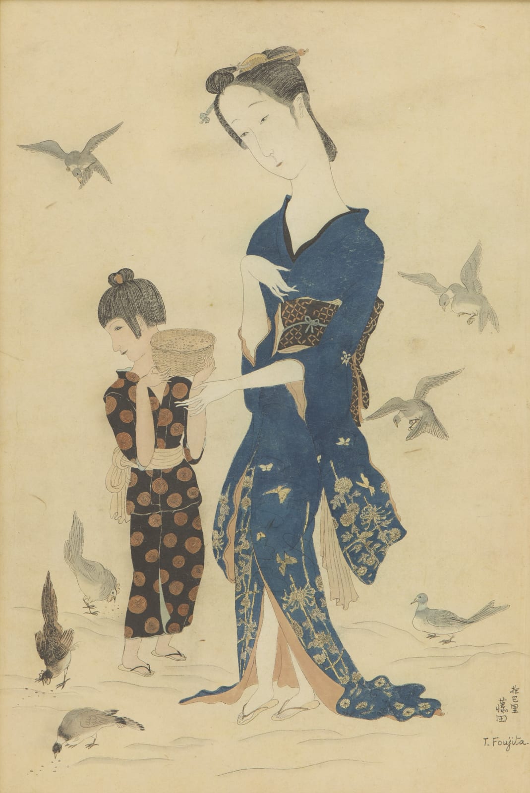 Léonard-Tsuguharu Foujita (1886–1968) , Les repas des oiseaux, scène japonaise, c. 1919