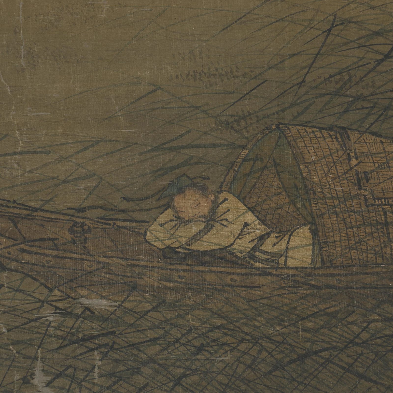 Attributed to Dai Jin, Sleeping on a Boat Within the Reeds