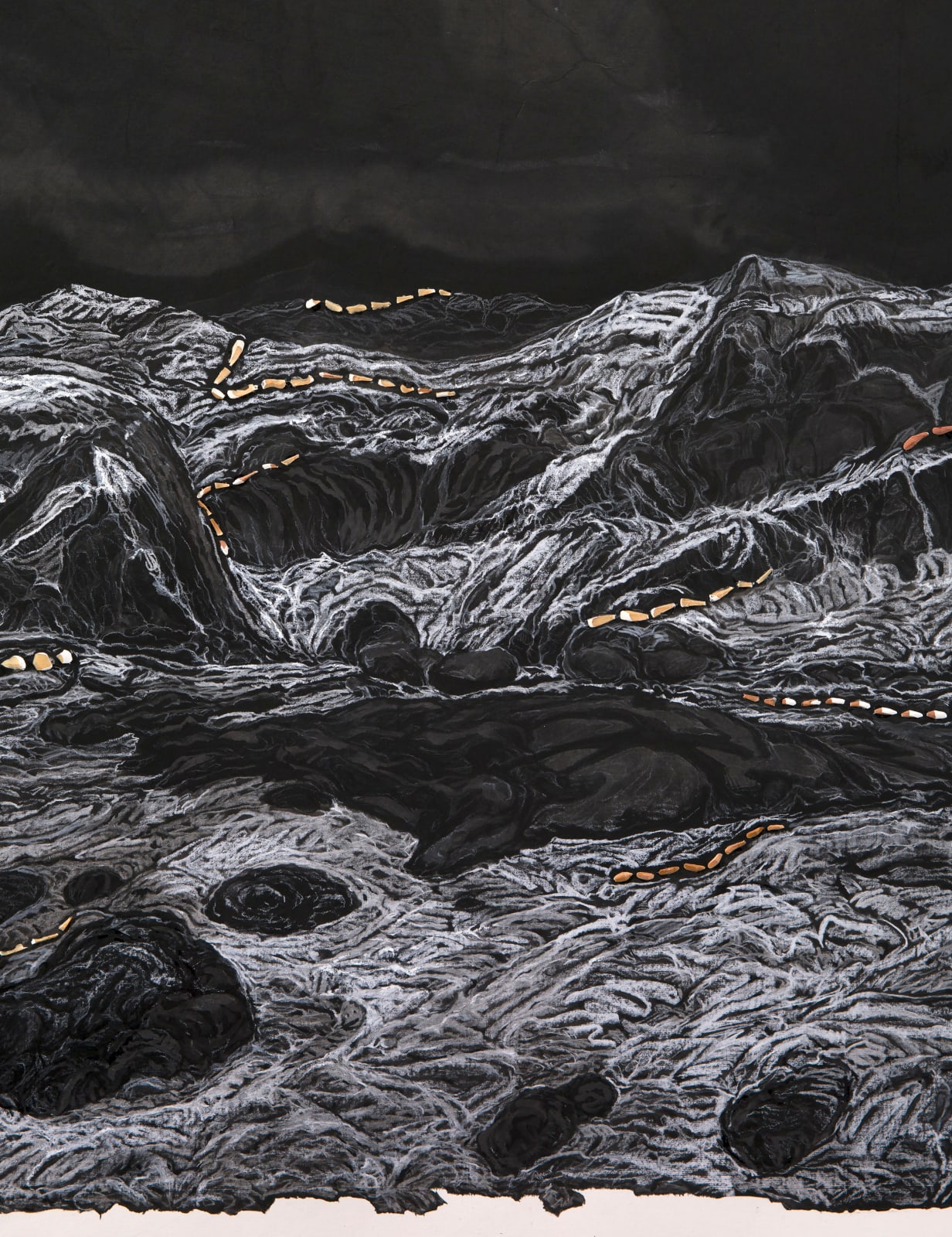Shi Jin-Hua, Pen Walking #178 Moon above Mount Kailash at Dawn, 2019-2021