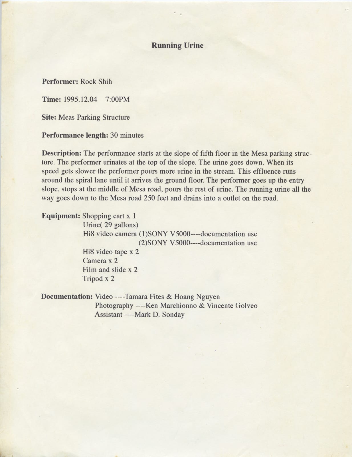 Shi Jin-Hua, Running Urine, 1995