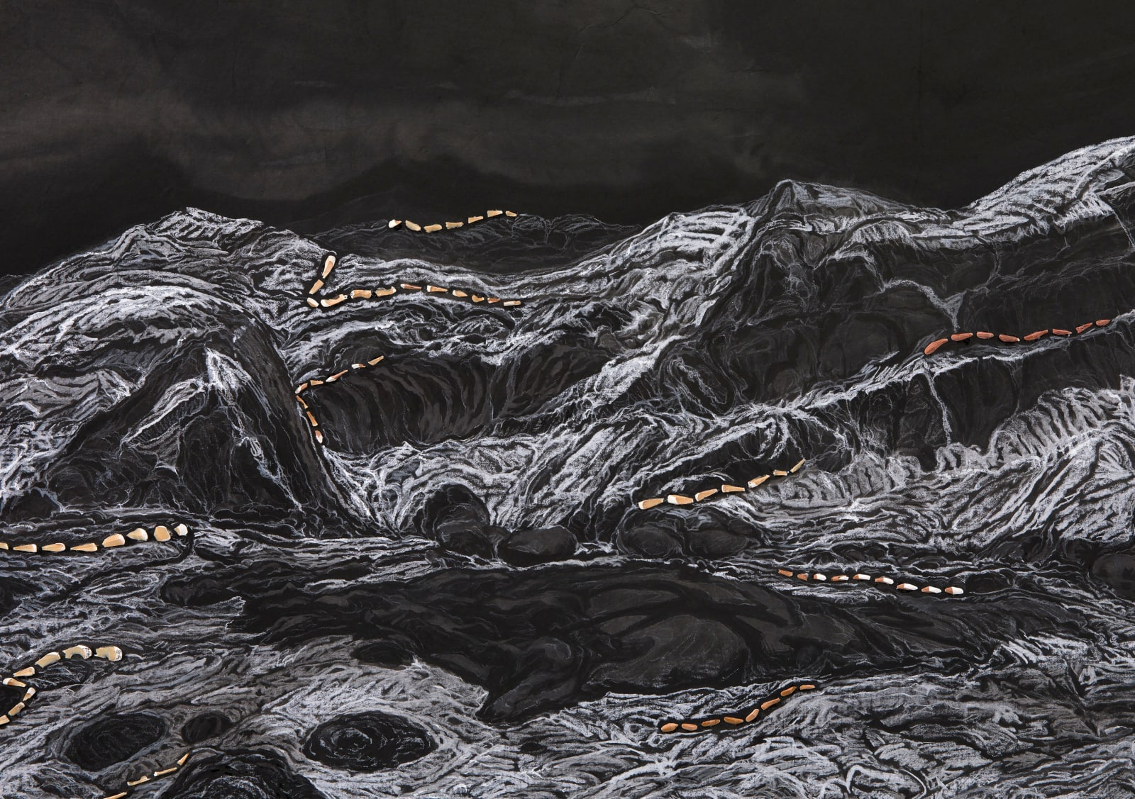 Shi Jin-Hua, Pen Walking #178 Moon above Mount Kailash at Dawn, 2019-2021