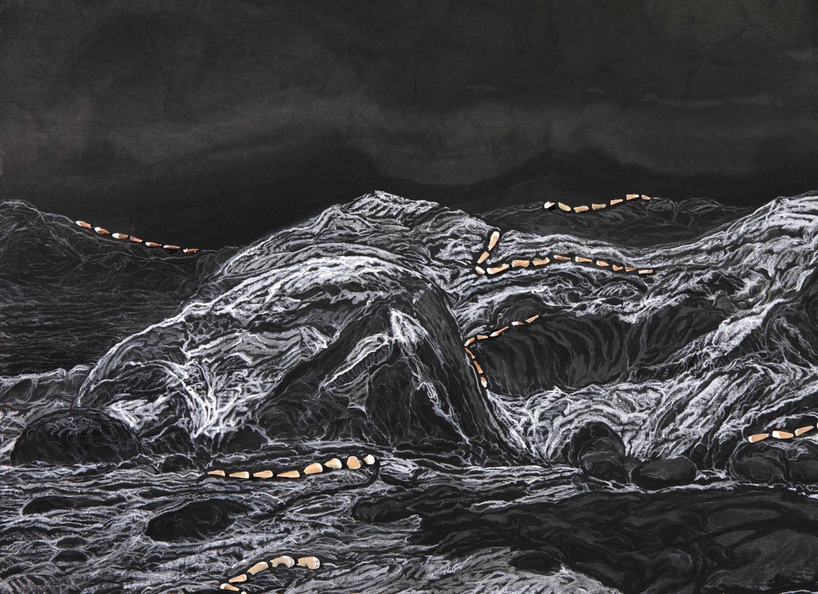 Shi Jin-Hua, Pen Walking #178 Moon above Mount Kailash at Dawn, 2019-2021