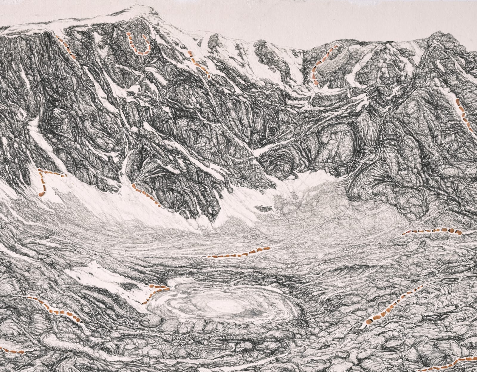 Shi Jin-Hua, Pen Walking #179 Seeing Compassion Lake Around Mount Kailash, 2021-2022