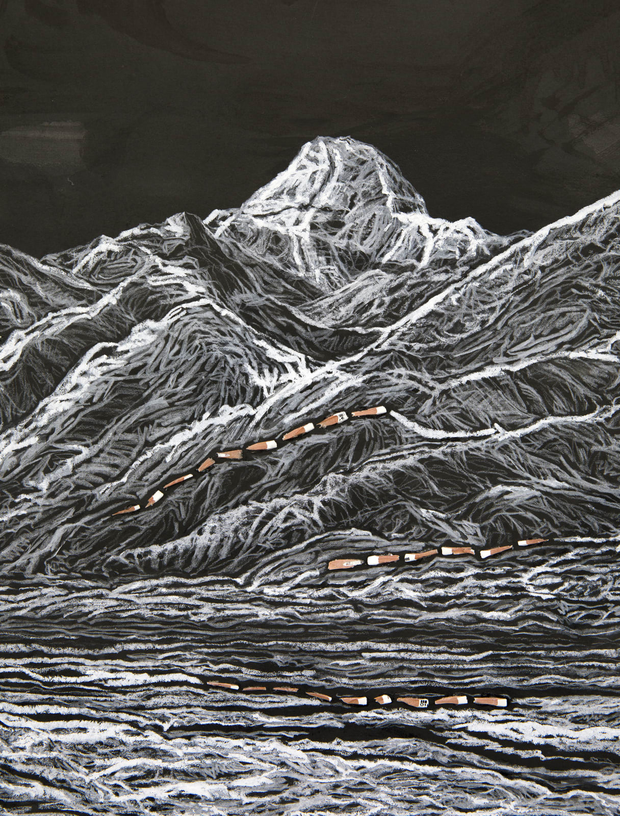 Shi Jin-Hua, Pen Walking #169 Moonlight over Mount Kailash, 2019