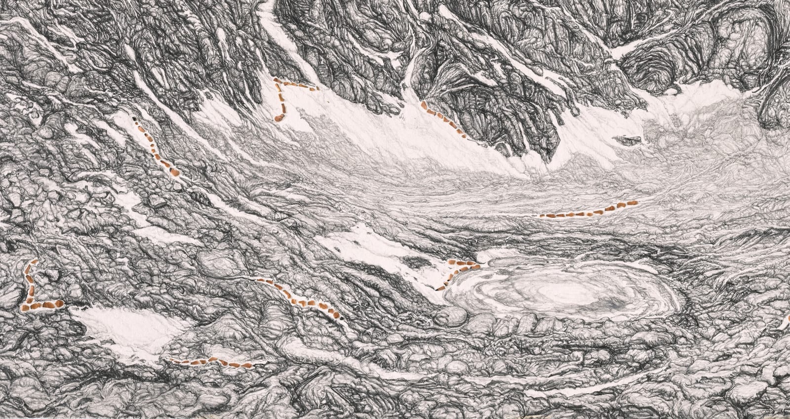 Shi Jin-Hua, Pen Walking #179 Seeing Compassion Lake Around Mount Kailash, 2021-2022