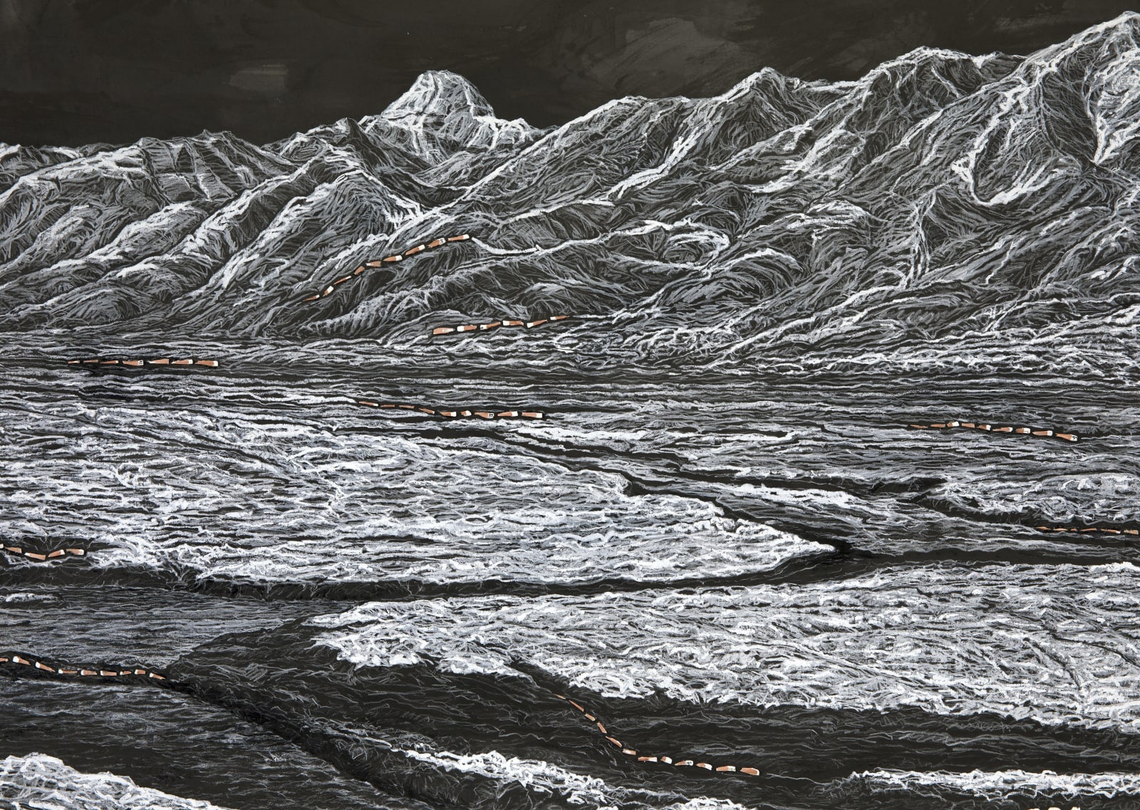 Shi Jin-Hua, Pen Walking #169 Moonlight over Mount Kailash, 2019