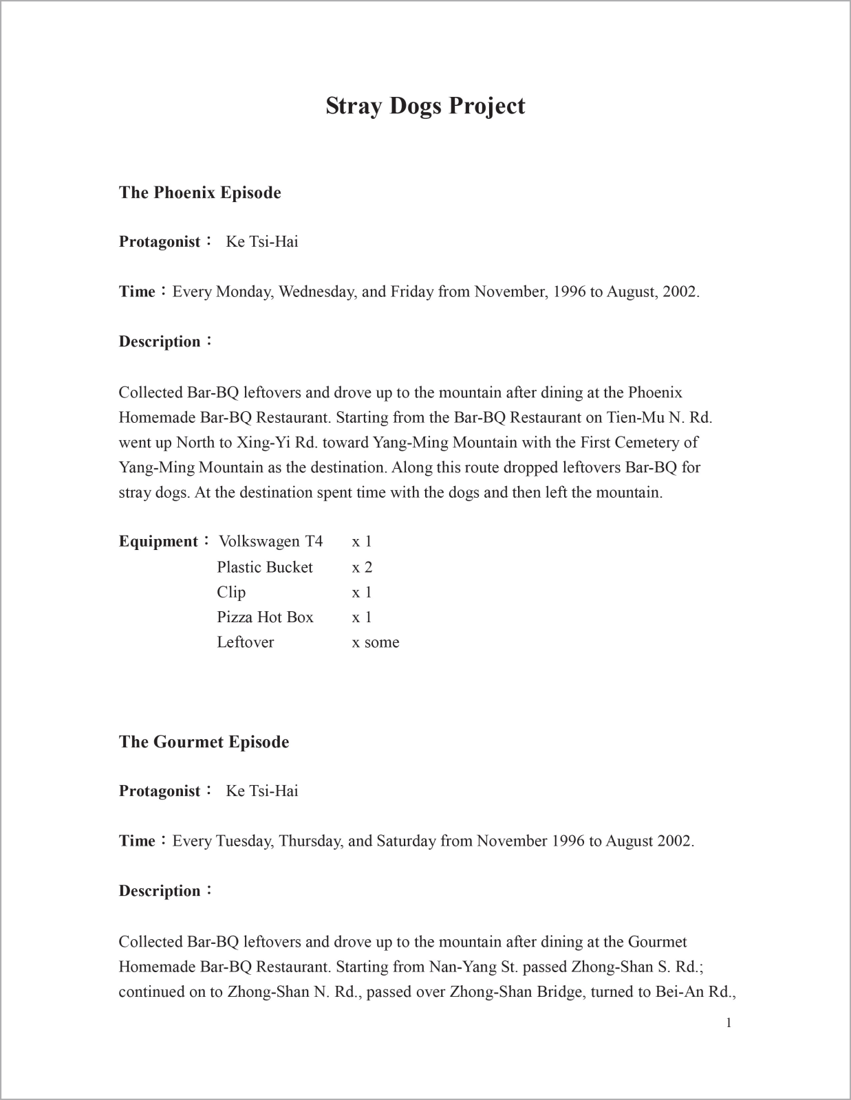 Shi Jin-Hua, Cantonese-style Barbeque Project, 1996-2002