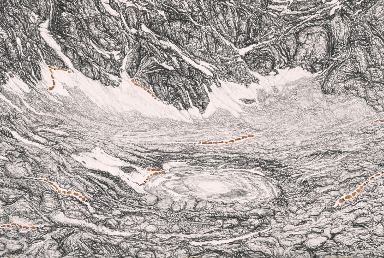 Shi Jin-Hua, Pen Walking #179 Seeing Compassion Lake Around Mount Kailash, 2021-2022