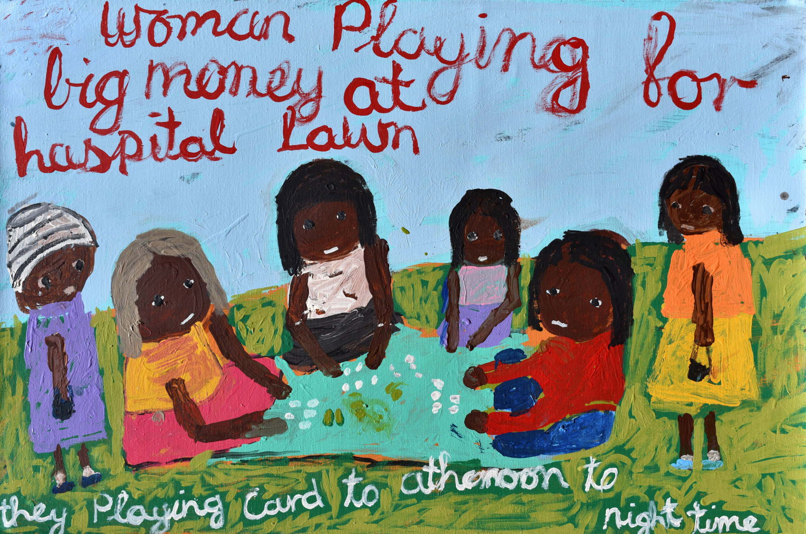 Sally M Mulda, Woman playing cards on the hospital lawn, 2020