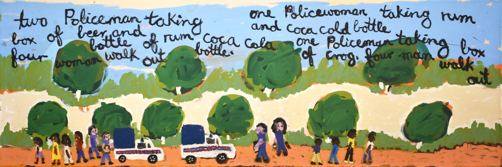 Sally M Mulda, Two Police man taking bottle of beer, One police woman taking rum