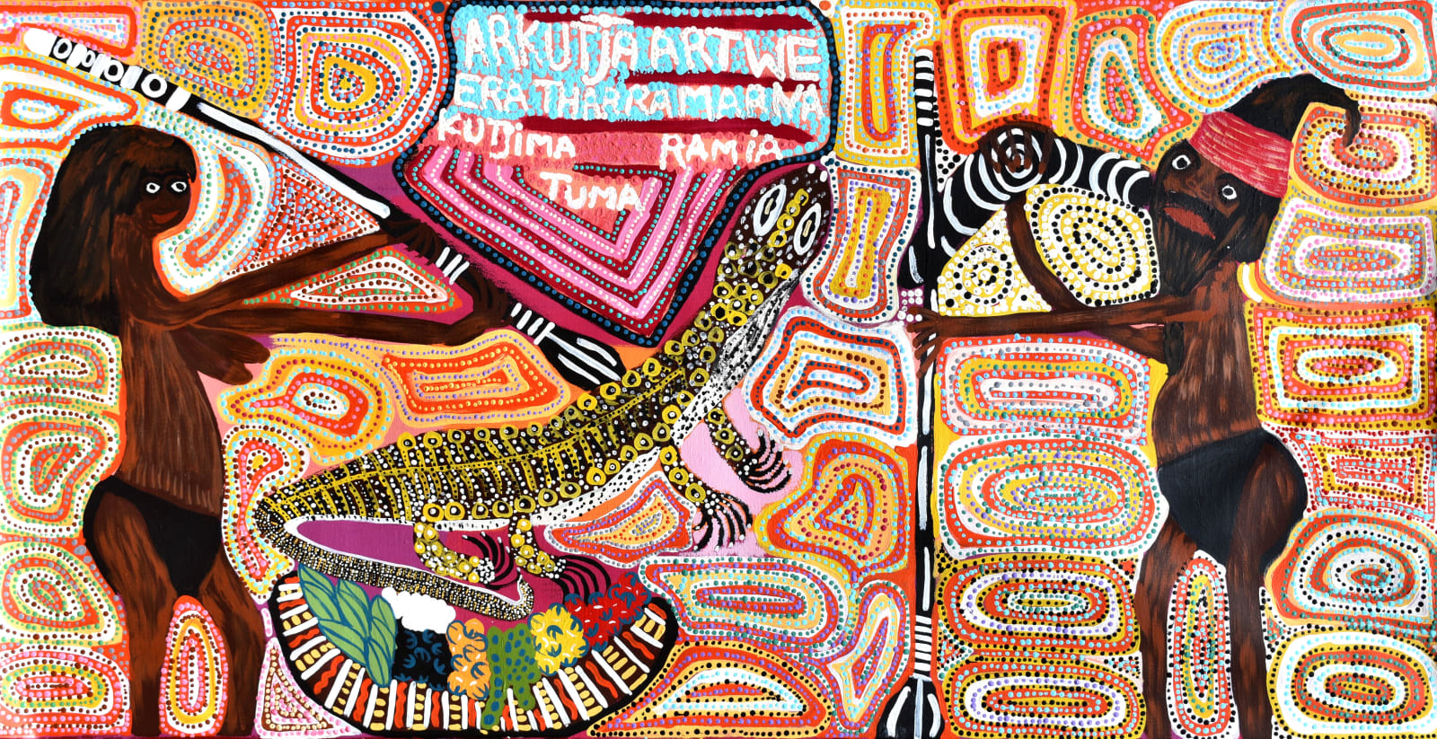 Kumantjayi Napangardi (Joanne) Wheeler, Arkutja Artwe Era Tharramarna Tuma Ramia: Them Two Hunting Goanna, 2019