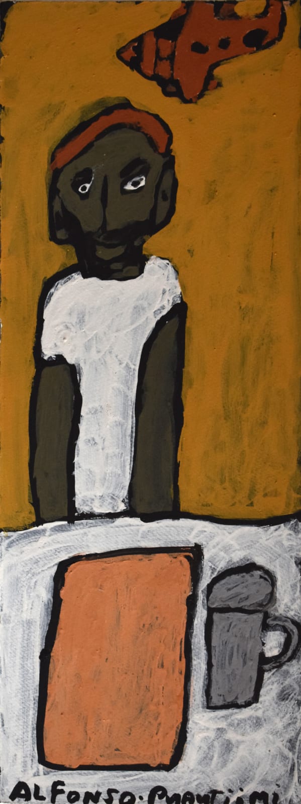 Alfonso Puautjimi, Self portrait with red plane, 2019