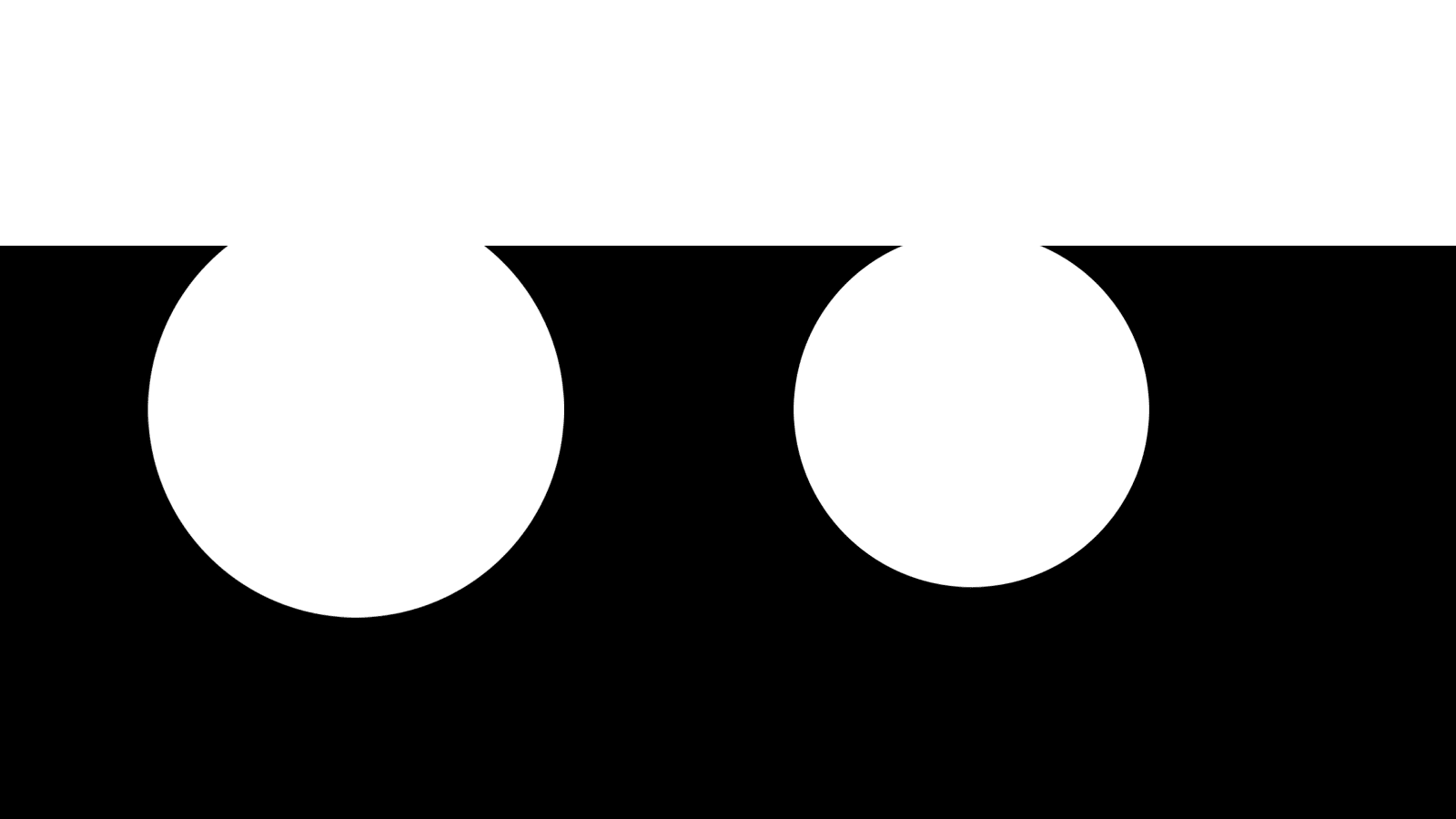 Frames from a video simulation by Ian Gouldstone that features a multiple circles that move slowly around the screen, changing between black and white along with the moving background, at times overlapping to briefly reconcile into familiar shapes such as planets in eclipse.Frames from a video simulation by Ian Gouldstone that features a multiple circles that move slowly around the screen, changing between black and white along with the moving background, at times overlapping to briefly reconcile into familiar shapes such as planets in eclipse.