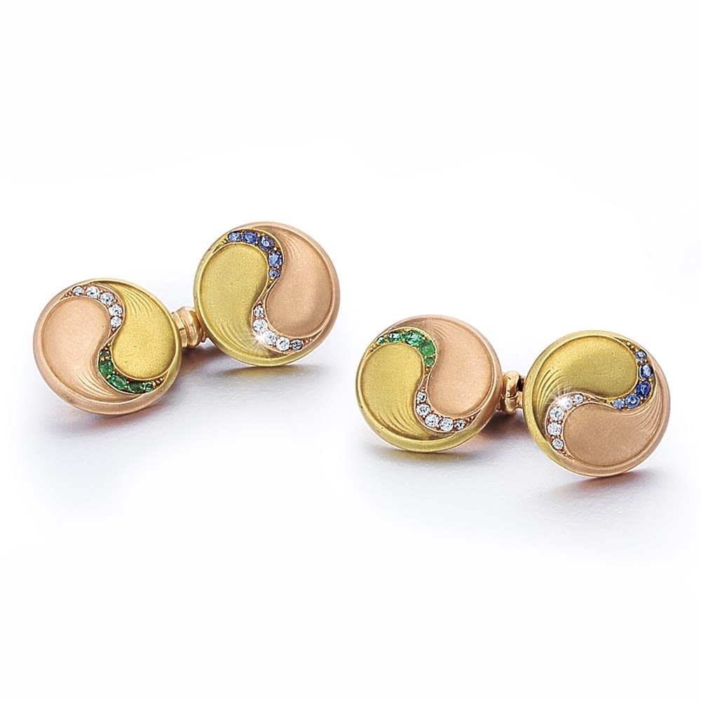 A Pair of Austrian Belle Epoque Gold & Colored Stone Cufflinks, c. 1900
