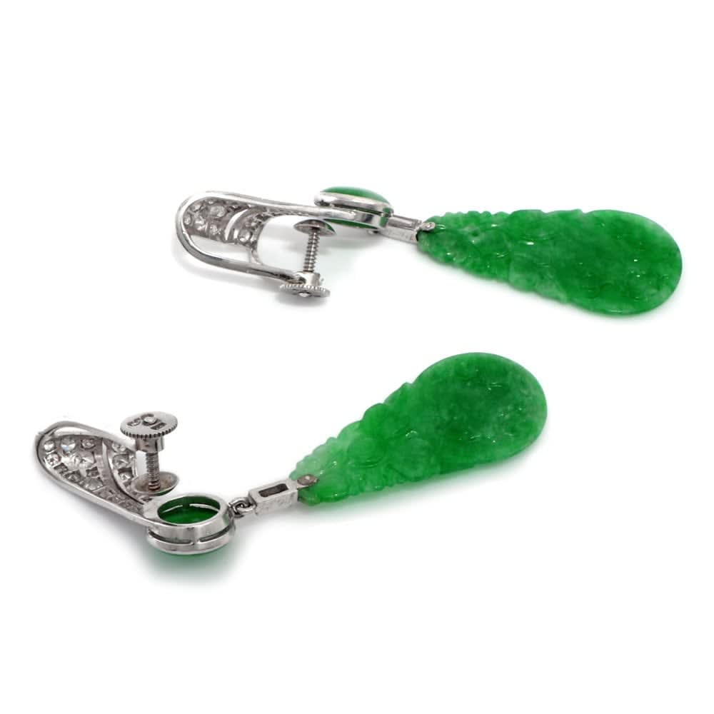 A Pair of Estate Jade Drop Earrings, c. 1950