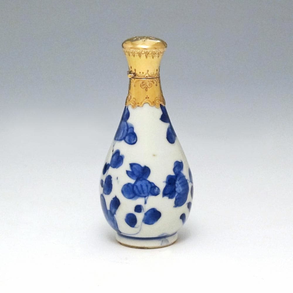 An Antique Chinese Transitional Porcelain Flask with Silver-Gilt Mounts, c. 1650