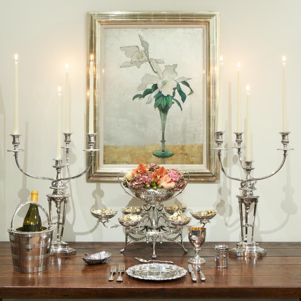 A Pair of Georgian Antique English Old Sheffield Plate Candelabra, c. 1810