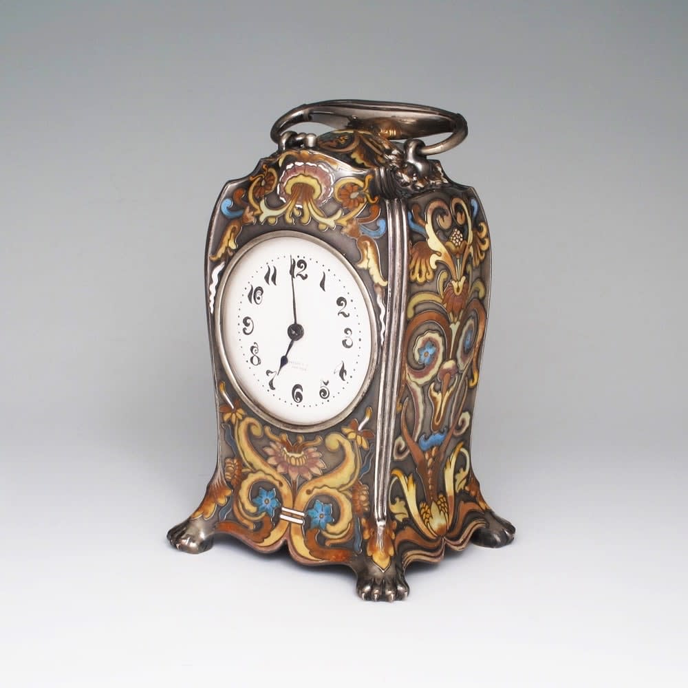Tiffany & Co., A Very Rare American Silver and Polychrome Enamel Mantle Clock, c. 1885