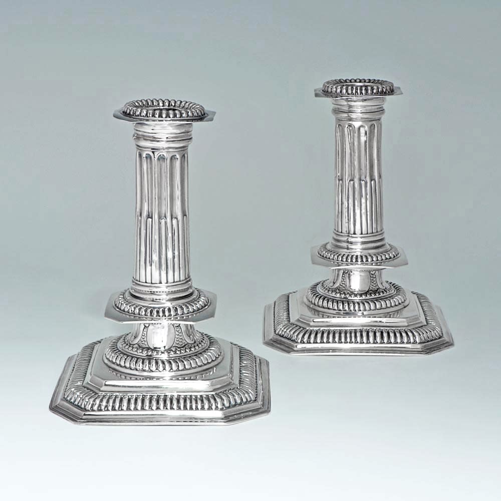Thomas Parr, A Pair of Small William III Antique English Silver Candlesticks, 1699