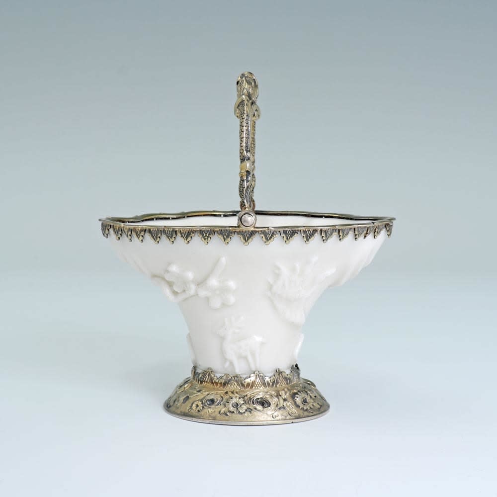 John Harvey, A George II Antique Silver-Gilt Mounted Porcelain Sweetmeat Basket, c. 1750