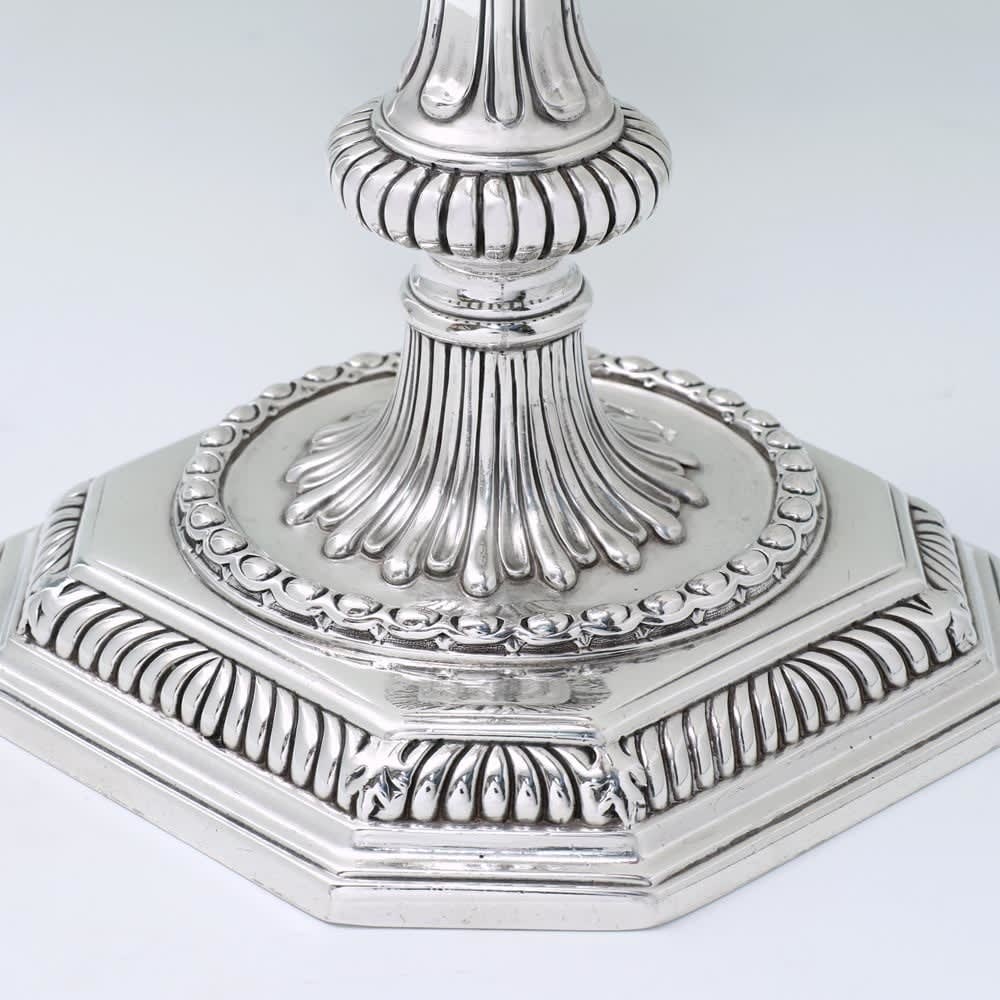 Paul de Lamerie, A Pair of George II Antique English Silver Candlesticks, 1741