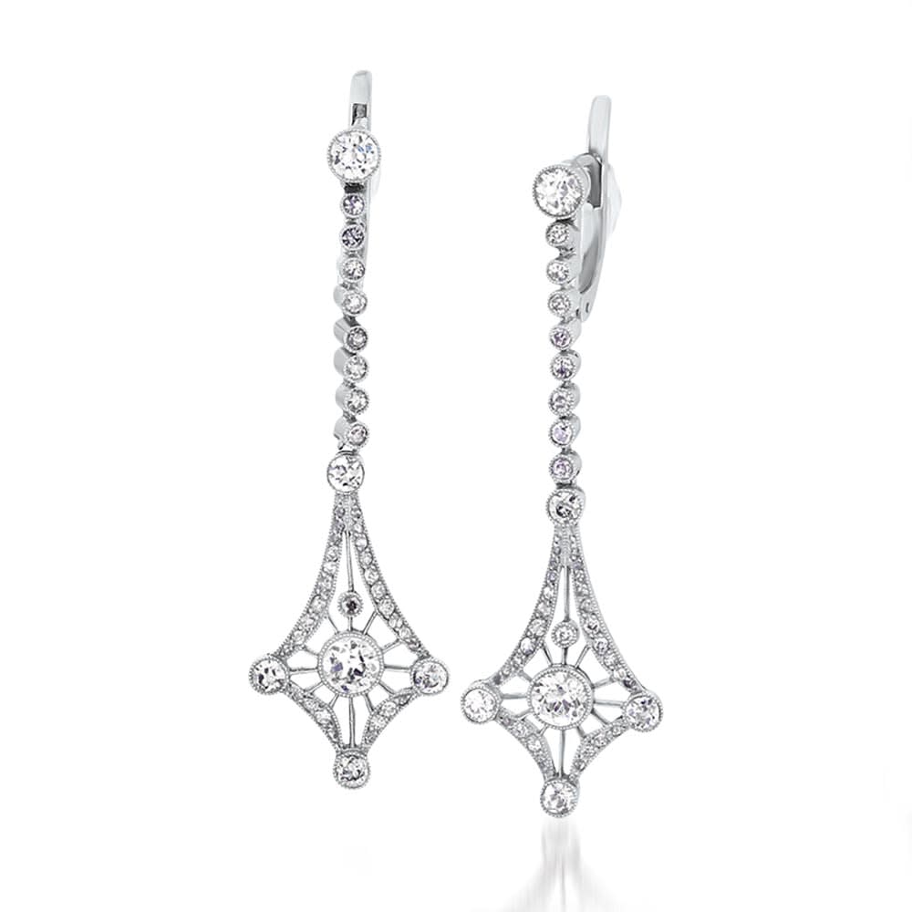 A Pair of Platinum and Diamond Pendant Earrings, c. 1915
