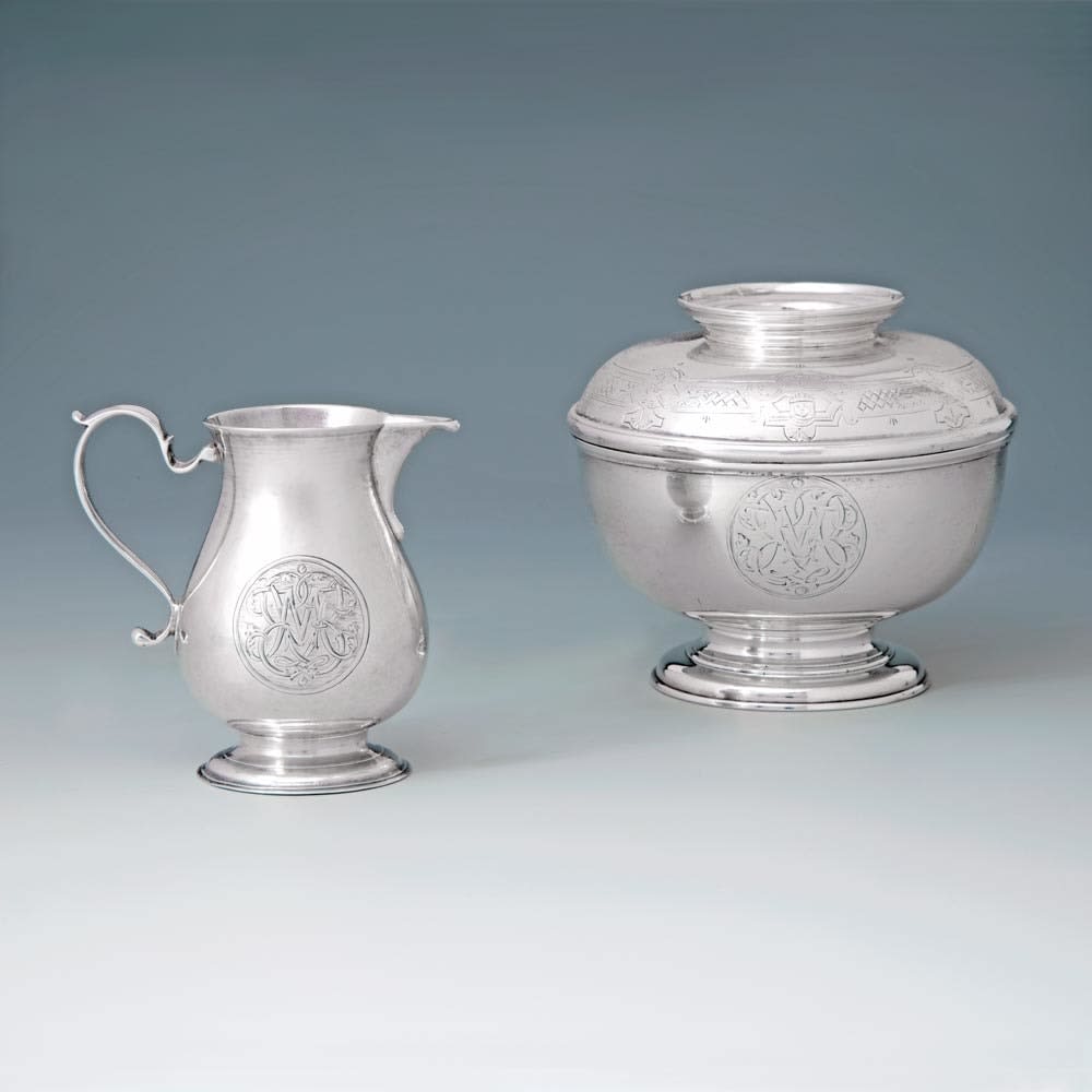 Elizabeth Goodwin, A George II Antique English Silver Sugar & Creamer, 1730