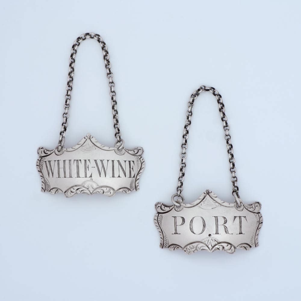 Hester Bateman, A Pair of George III Antique English Silver Wine Labels, c. 1770