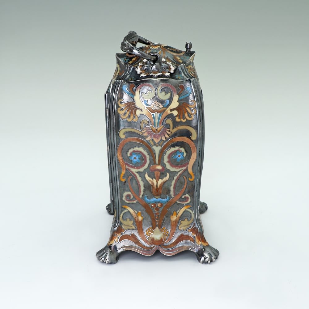 Tiffany & Co., A Very Rare American Silver and Polychrome Enamel Mantle Clock, c. 1885