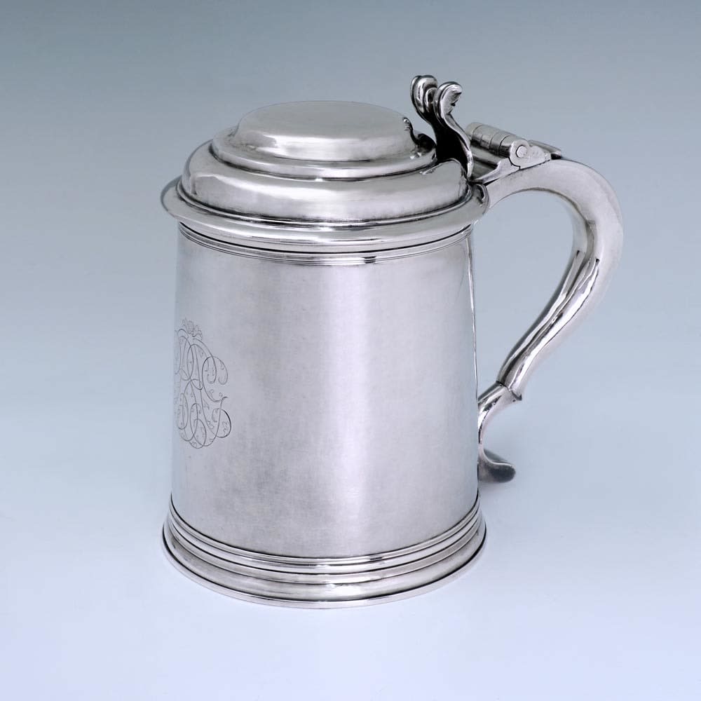 David Willaume, A Queen Anne Antique English Silver Tankard, 1705