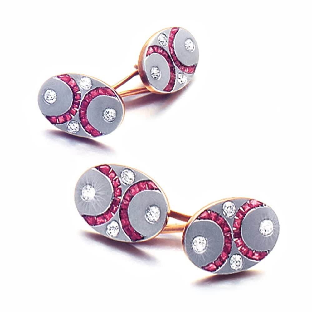 A Pair of Art Deco Ruby & Diamond Cufflinks, c. 1925