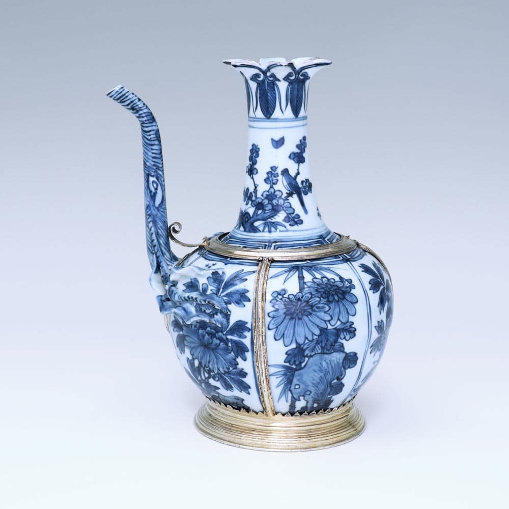 A Silver-Gilt Mounted Chinese Porcelain Blue and White Ewer, The Porcelain Late Ming Dynasty, Wanli Period (1573-1620), The Mounts Possibly English or Dutch , 17th Century