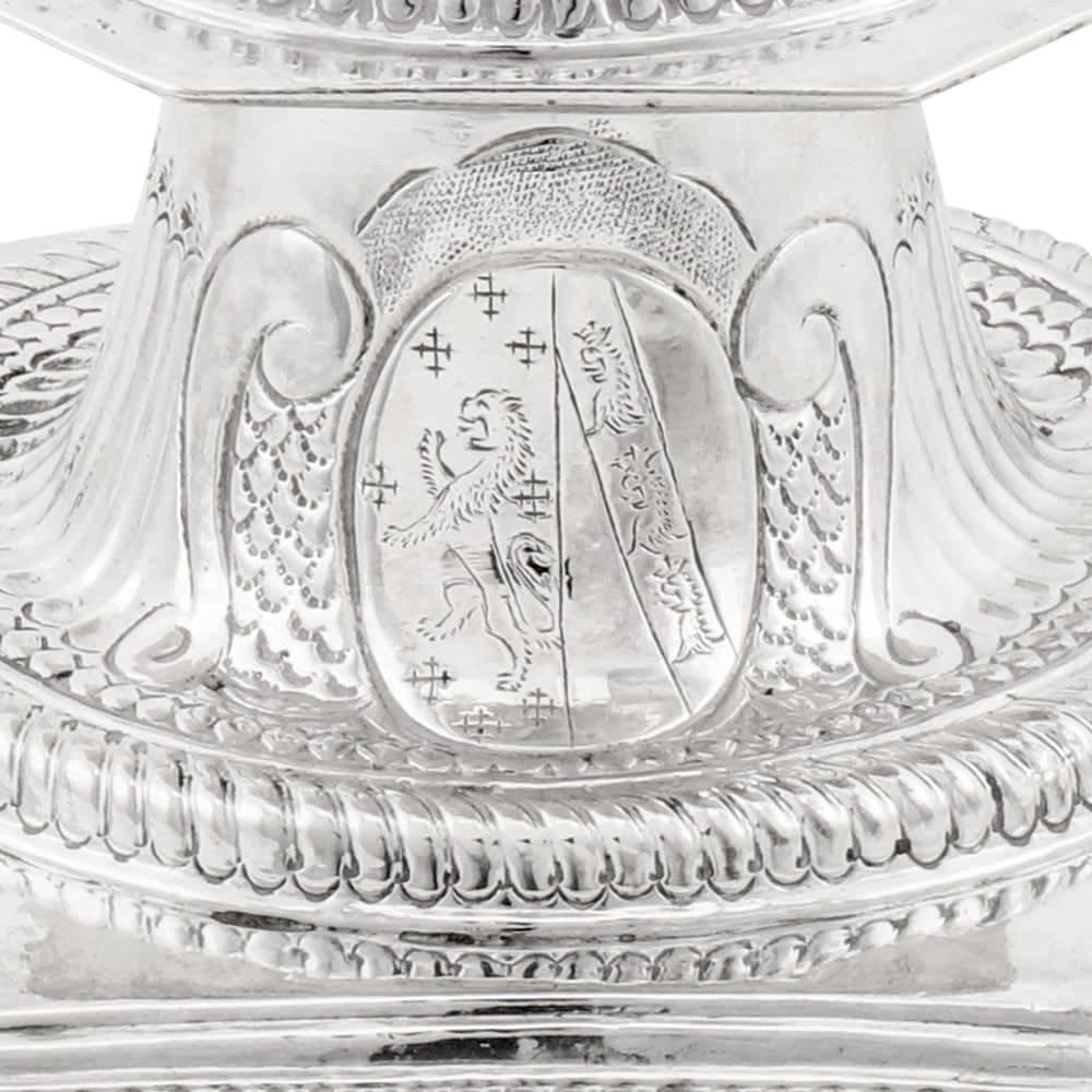 John Barnard, A Pair of Queen Anne Antique English Silver Candlesticks, 1705